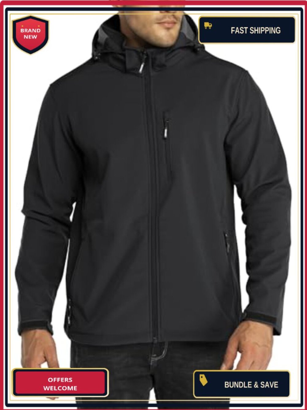 Men's Softshell Jacket Waterproof Windbreaker Fleece Lined Outdoor Coat